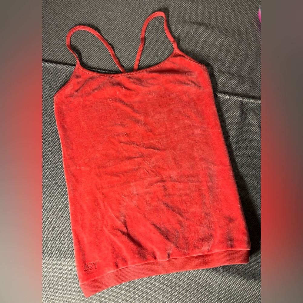 JOY ORGANIC unique, soft red velour tank workout top. 100% organic cotton. Small